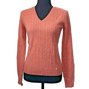 Women’s Sweater Cashmere Cable Knit Orange Peach Small Slim Fit Preppy & Classic